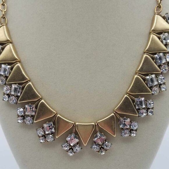 J Crew Matte Finish Triangle Crystal Rhinestone Cluster Necklace - Picture 2 of 12